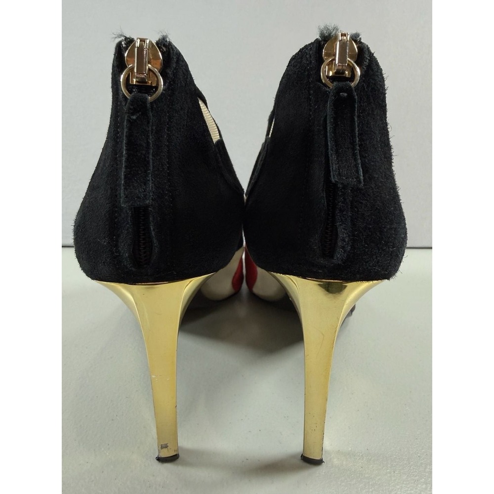 Diane von Furstenberg Black and Red Heart Suede Mesh Peep Toe Stiletto Heels Siz - Picture 6 of 11